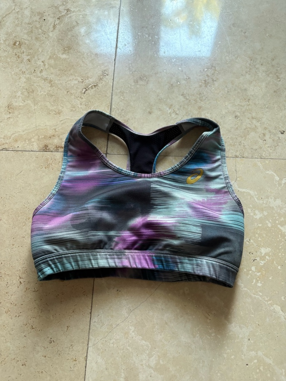 Asics Multicolor Racerback Sports Bra in Purple, Teal & Black
